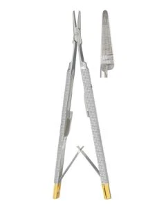Miltex 18-1816TC Castroviejo Needle Holder, 4 1/8", Carb-N-Sert, Round Handles, Lock, Delicate, Smooth, Straight