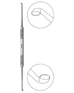 Miltex 19-2529 House Curette, Strong Angle, Double Ended, 2.25mm x 3mm & 2mm x 2.5mm, Flat Handle, 7"