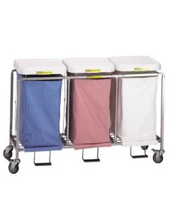 R&B Wire Products 676 Triple Easy Access Laundry Hamper with Foot Pedal and 3 Bags, 55.5" x 17.75" x 37.5"