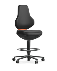 Bimos 20028401 Texon Low Stool, 9172E, ESD Capable, Desk-to-Bench Height, Black, Armless-Red Accent Flex Bar