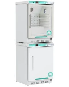 Corepoint Scientific White Diamond Series Refrigerator & CONTROLLED Auto Defrost Freezer Combination, 12 Cu. Ft. (10.5 Ref./1.0 Freezer), Glass Door Ref., Solid Door Freezer