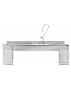 Blickman 162DSBC001 Decontamination Station 116"W x 26 1/2""D w/(8") Backsplash w/(3) Bowls 25"W x 18"H x 10"D w/(1) Waste Lever Drain w/ Overflow w/Marine Edge w/Bowls Etched w/Gallon & Liter Measures