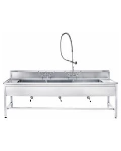 Blickman 162DSHB000 Decontamination Station 116"W x 30"D w/(8") Backsplash w/(3) Bowls 25"W x 18"H x 10"D w/(1) Waste Lever Drain w/ Overflow w/Stainless Steel SQ Tube Base w/Marine Edge w/Bowls Etched w/Gallon & Liter Measures