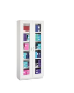 Innerspace Evolve Cabinet with Divided Shelves and Two Hinged Glass Doors, AireCore and Brushed Aluminum