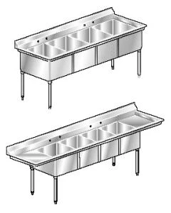 Aero 3F4 Series Stainless Steel NSF Sink w/4 Bowl