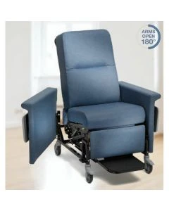 Champion 858 Manual Medical Recliner/Transporter With Swing-Away Arms, 300 lbs Weight Capacity, Almond