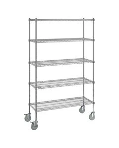 Clark Food Service Equipment 465C1848KE5C Steelton 47.25"L x 17.72"W x 77"H NSF Chrome 5-Shelf Kit with 72" Posts and Casters, Silver