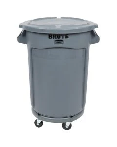 Clark Food Service Equipment 690FG32TCGYK Brute 32 Gallon Round Trash Can, Lid and Dolly Kit, Gray