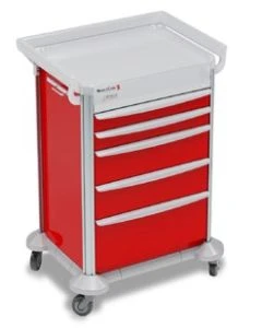 Detecto 2000091 Mobile Care Medical Cart, Red, with Keyed Lock Lock, None RFID, 5 Drawers, 39 Height, Drawer Configuration: 3-3-6-6-9