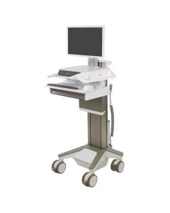 Ergotron C52-2211-1 CareFit Pro LiFe Powered Full-Featured Electric Lift Medical Cart, 1 Drawer, White/Warm grey
