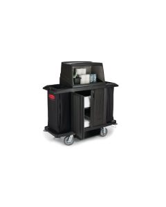 Rubbermaid Full-Size Housekeeping Cart with Hood and Doors, Black, FG9T1900BLA