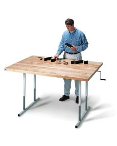 Hausmann 4326 Deluxe Crank Hi-Lo Butcher Block Work Table - Discontinued