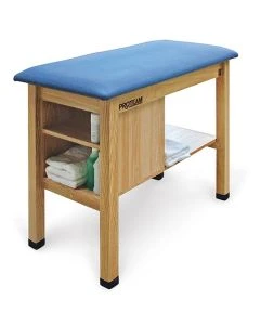 Hausmann Proteam 27 x 48" H-Brace Taping Table with Storage Shelf and Open Cabinet Storage, Black (A9097-L01V23) - Discontinued