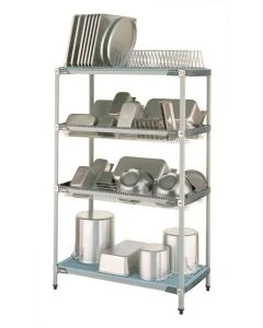 Metro PR48X3 MetroMax i Stationary Drying Rack with Two Drop-Ins, One Tray Rack and One Bulk Shelf, 24" x 48" x 74"