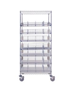 Logiquip PRM1860-7 ParWire 60"L x 18"W x 80"H Wire Shelving Cart with Basket, 9 Tier, Chrome