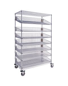 Logiquip PRM2448-15 ParWire 48"L x 24"W x 80"H Wire Shelving Cart with Slanted Basket Shelf, 8 Tier, Chrome