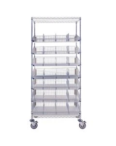 Logiquip PRM2448-7 ParWire 48"L x 24"W x 80"H Wire Shelving Cart with Basket, 9 Tier, Chrome