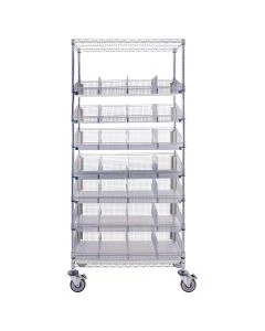 Logiquip PRM2460-7 ParWire 60"L x 24"W x 80"H Wire Shelving Cart with Basket, 9 Tier, Chrome