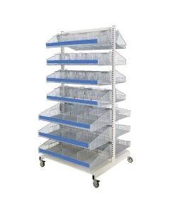Logiquip PWMD48.86 ParWall 50.25"L x 23.8"W x 79.5"H Double Sided Mobile Frame Cart with Basket and Slant Shelves, Beige