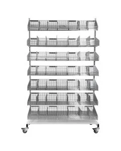 Logiquip PWMS48.16 ParWall 50.25"L x 23.8"W x 79.5"H Mobile Frame Mount Cart with Basket Shelves and Slant Basket, Beige