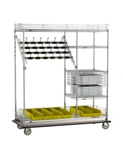 Metro CPC3/2LC Super Erecta 24"W x 60"L Combination Style Wire Catheter Procedure Cart with 5 Shelves, Silver