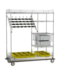 Metro CPC3/2LC Super Erecta 24"W x 60"L Combination Style Wire Catheter Procedure Cart with 5 Shelves, Silver