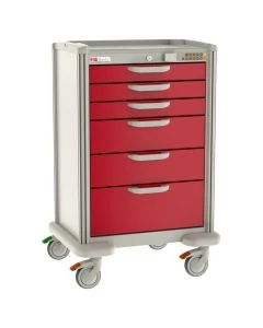 Metro MBP3210TR-R Basic Plus 30"L x 24.13"W x 44"H General Supply Cart, Light Beige/Red