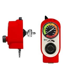Ohio Medical Push-to-Set Vacuum Regulator, Continuous/Intermittent, Adult, Analog Display, Red, Ohmeda (Wall), Tubing Nipple (Patient) (8701-R251-901)
