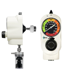Ohio Medical Push-to-Set Vacuum Regulator, Continous, 2-Mode Adult, Analog Display, White, DISS Handtight (Wall), Locking Gland & Overflow Safety Trap (Patient) (8702-1225-905)