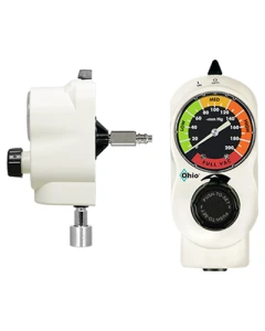 Ohio Medical Push-to-Set Vacuum Regulator, Continous, 2-Mode Adult, Analog Display, White, Puritan Bennett (Wall), Locking Gland (Patient) (8707-1225-904)