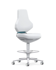 Bimos 20028402 Texon Cleanroom Low Stool, 9172R, ESD Capable, Desk-to-Bench Height, White, Armless-Blue Accent 
Flex Bar