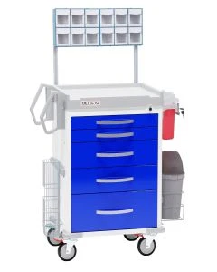 Detecto Loaded Rescue Series Anesthesiology Medical Cart with 5 Blue Drawers RC33669BLU-L