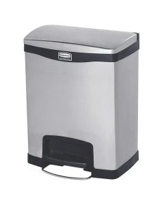 Rubbermaid Slim Jim 8 Gallon Front Step Metal Step On Can, Black, 1901985