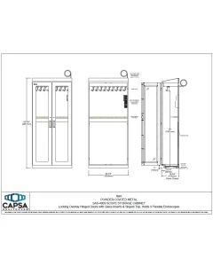 Capsa Healthcare SAS-4009 Secure-A-Scope Metal Storage Full Cabinet 41" Wide Withlocking Hinged Doors With Glass Windows With Sloped Top. Holds 9 Large Diameter Scopes