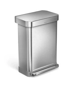 Simple Human CW2023 55L Rectangular Step Can with Odorsorb & Liner Pocket, Brushed Stainless Steel