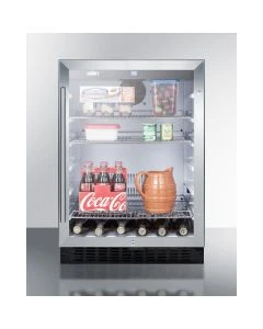 Summit Appliance SCR2464 Built-In Undercounter Glass Door Beverage Refrigerator With Digital Controls, Lock, And Black Cabinet