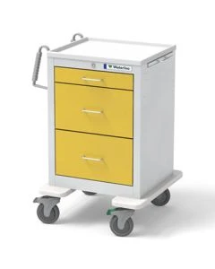 Waterloo Healthcare JSGKU-399-YEL 23"L x 24.5"W x 36"H Steel Junior Short Isolation Cart with 3 Drawers