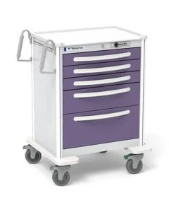 Waterloo Healthcare UMGSA-33369-VIL 29"L x 24.5"W x 39"H Medium Anesthesia Cart with 5 Drawers