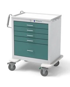 Waterloo Healthcare USGKU-33339-TLG 29"L x 24.5"W x 36"H Short Steel Standard Anesthesia Cart with 5 Drawers
