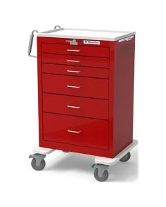 Waterloo Healthcare UXRLU-333669-RED 29"L x 24.5"W x 45"H X-Tall Emergency Cart with 6 Drawers, Red