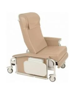 Winco 6570-03-00-HM-PB XL Drop Arm Care Cliner, Taupe, Heat and Massage, IV Pole Installed at Left Rear of the Chair