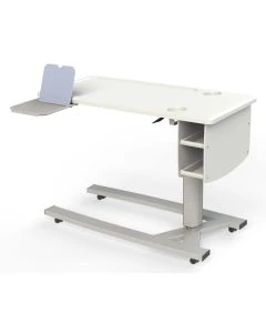 MedViron 39" Overbed Table with 5 Year Gas Spring Warranty, 2 Shelves, Dual Cupholders, Vanity Mirror
