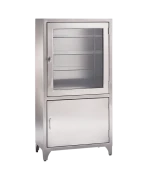 Blickman 7953SS Kay Freestanding Instrument/Storage Cabinet with 3 Glass Shelves, 1 Stainless Steel Shelf, 1517953000