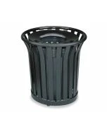 Rubbermaid Round Trash Receptacle, 36 Gallon Wide Slat, Black, FGMT32PLBK