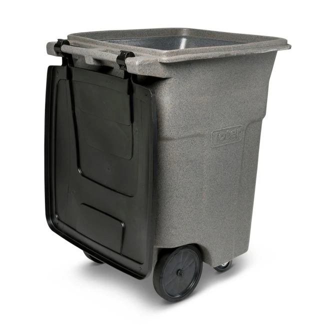96 Gallon Rolling Trash Can With Lid – Heavy Duty Outdoor Garbage Bin, Wheels & Lift Bar For Curbside Pickup